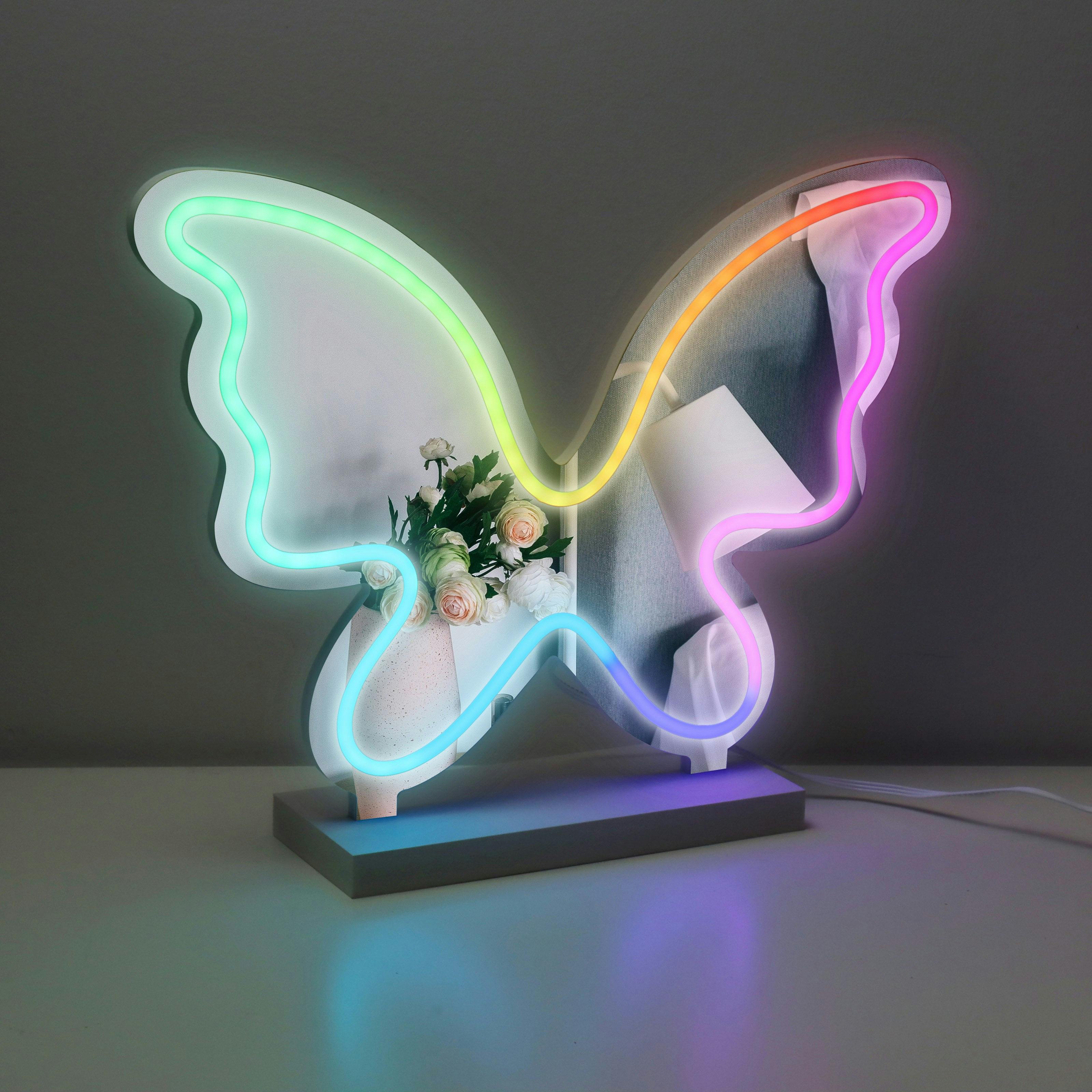 Neon Art Desktop /Wall Sign & Mirror -Butterfly