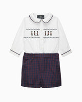 The Rupert Smocked Set in White/Navy Check Guardsman