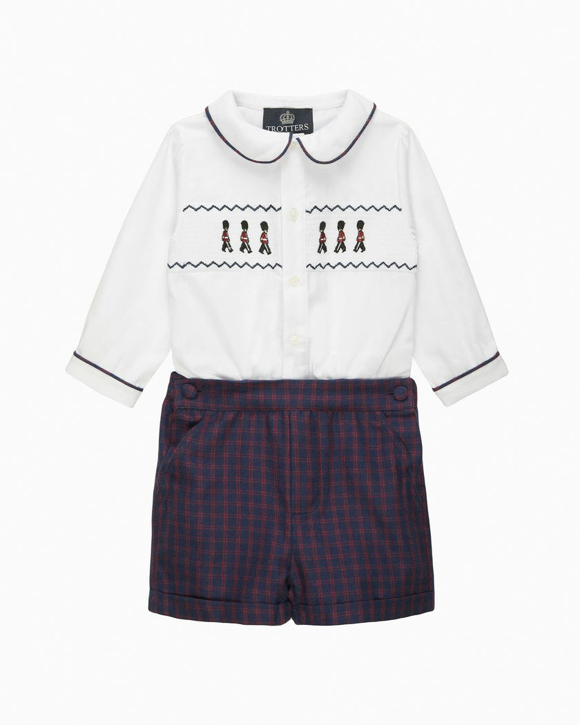 The Rupert Smocked Set in White/Navy Check Guardsman