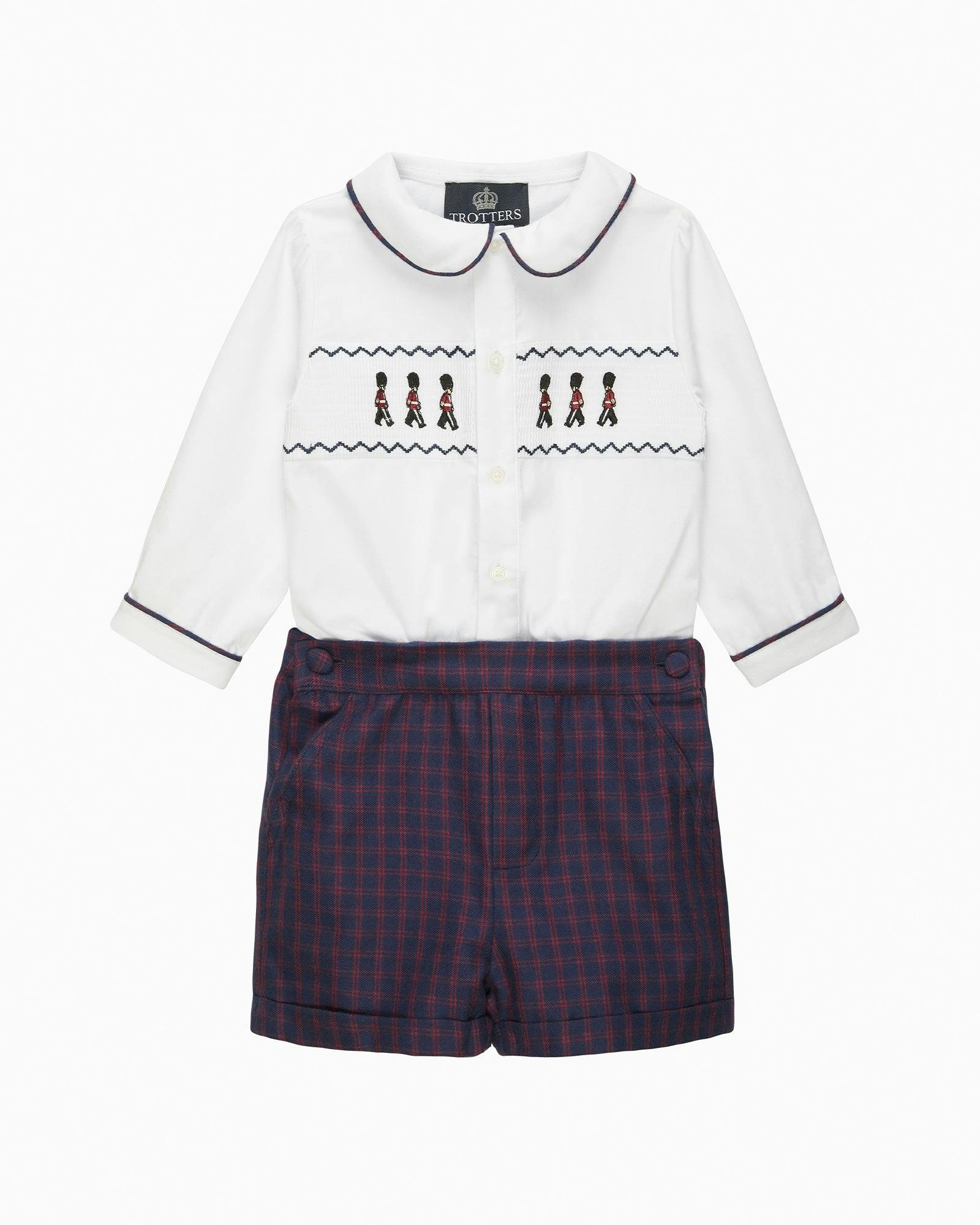 The Rupert Smocked Set in White/Navy Check Guardsman