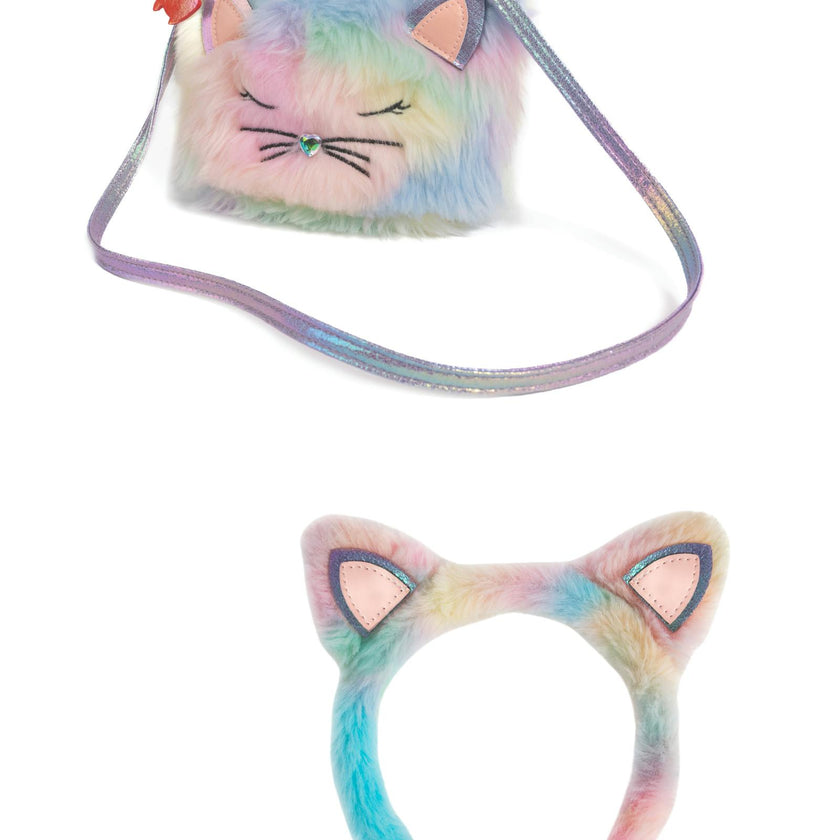 Rainbow Furry Kitty Purse & Headband Bundle
