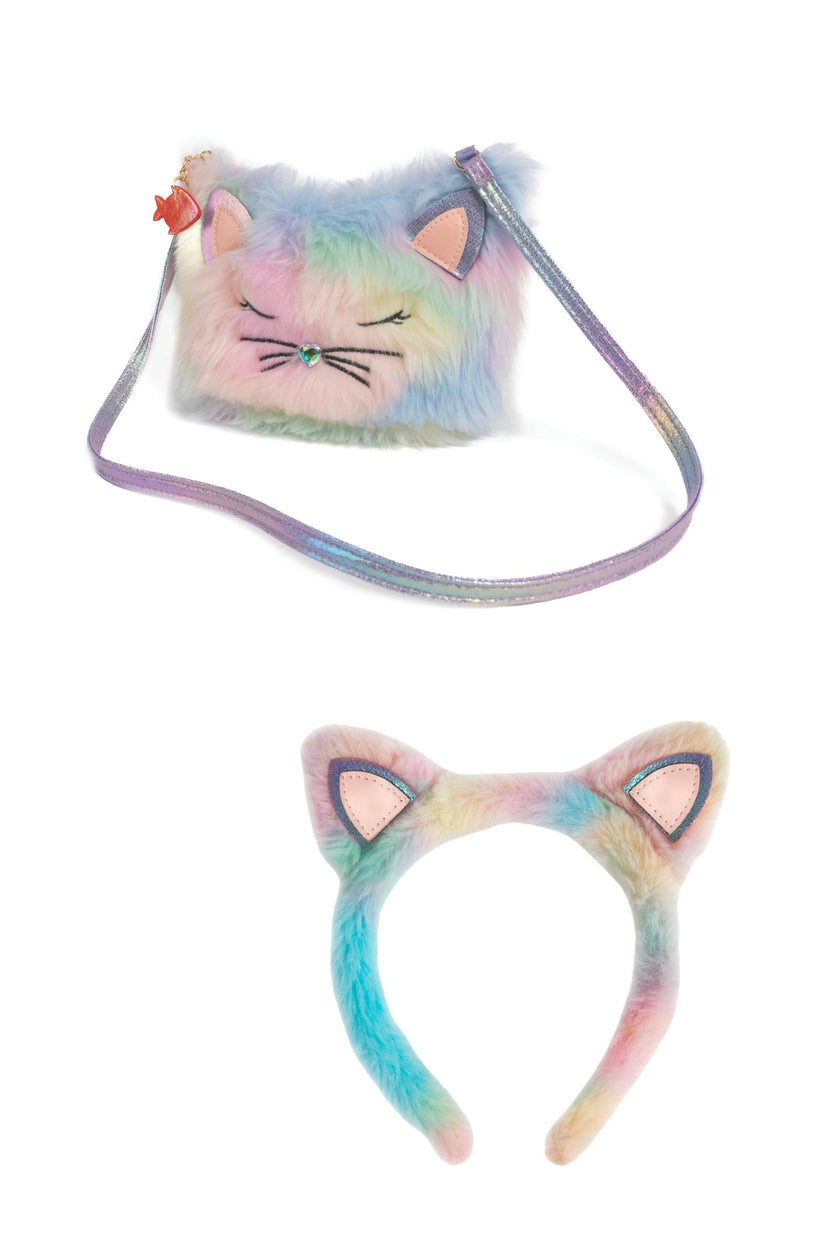 Rainbow Furry Kitty Purse & Headband Bundle