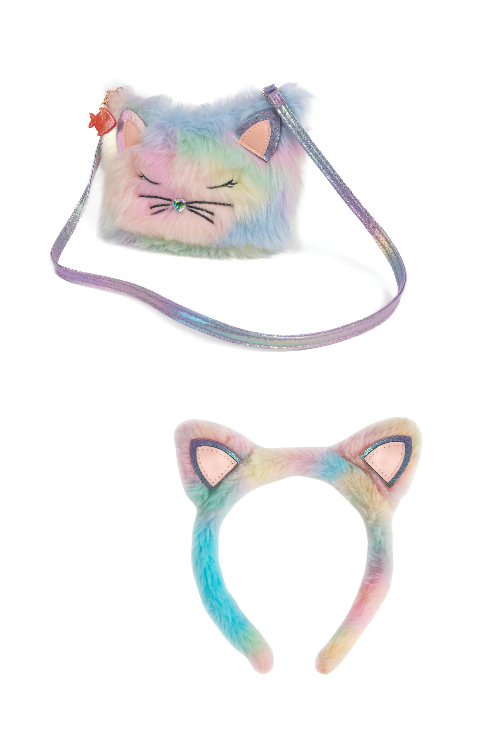 Rainbow Furry Kitty Purse & Headband Bundle