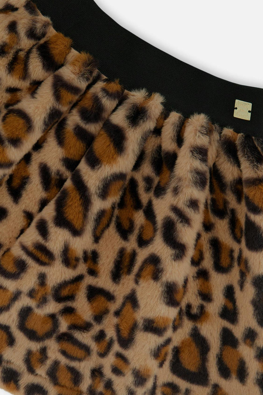 Faux Fur Skirt Brown Leopard Print