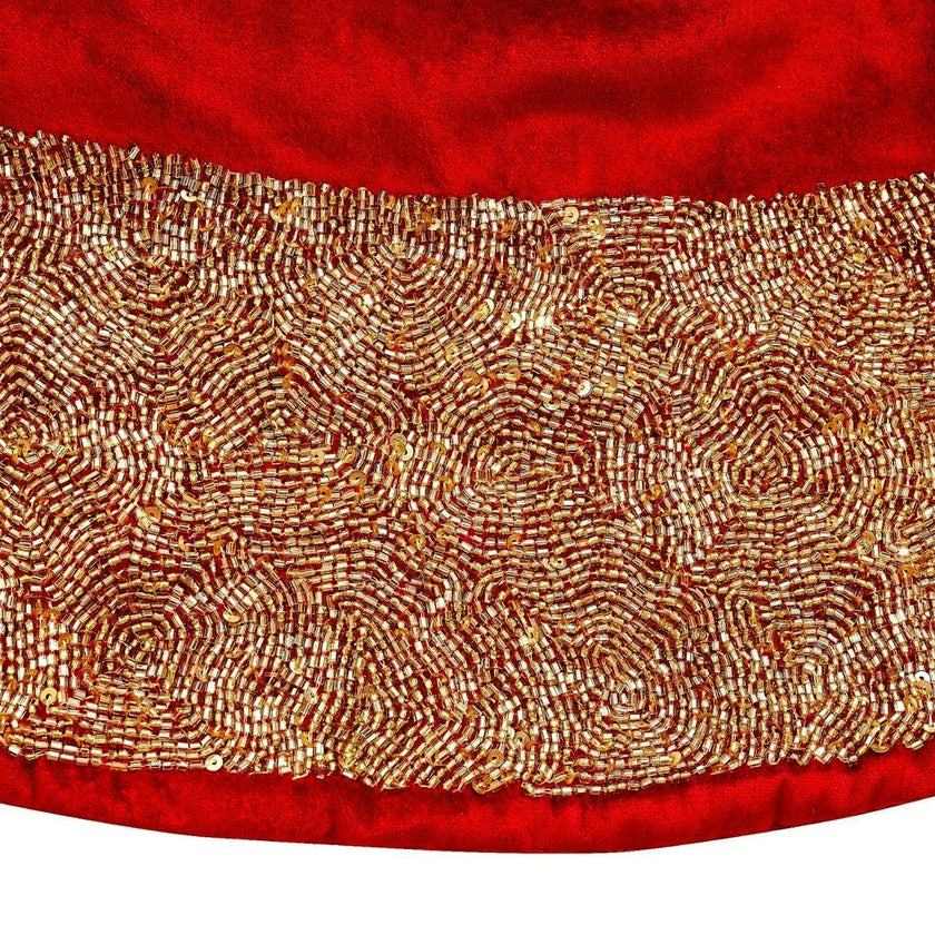 Red Velvet Christmas Tree Skirt Hand Beaded Gold Border - 60" / 72" Arcadia Home