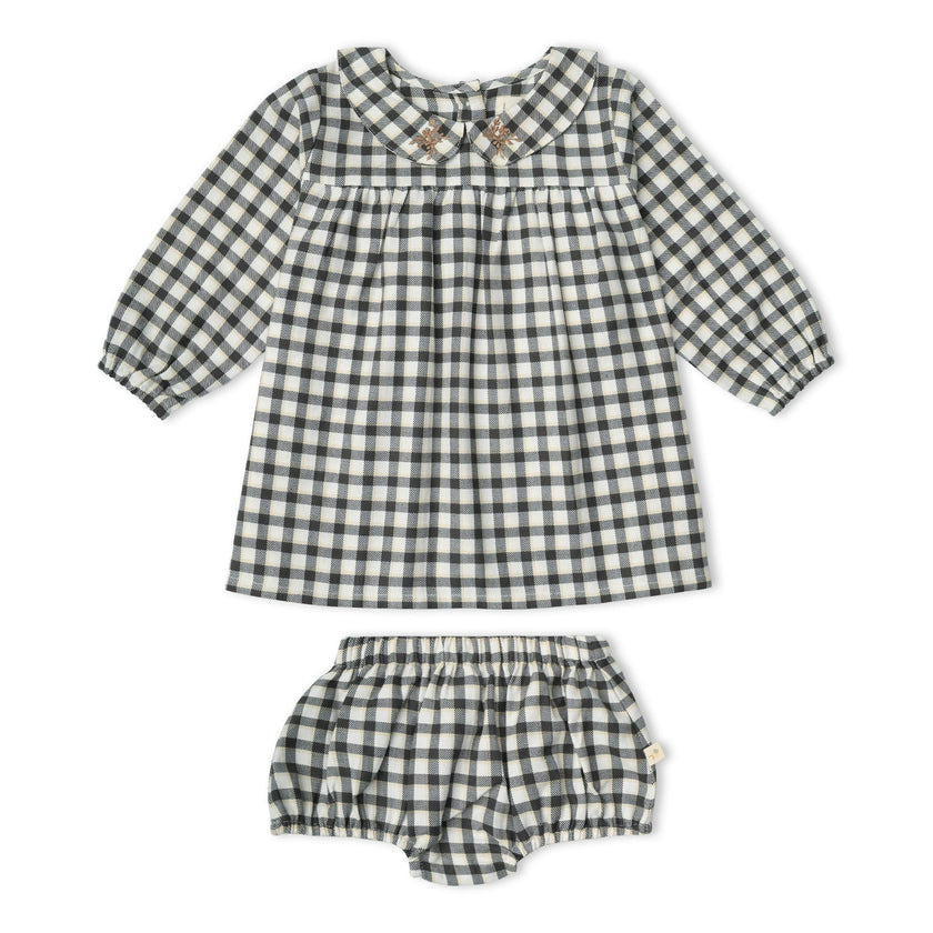 Organic Peter Pan Collar Dress - Charcoal Plaid