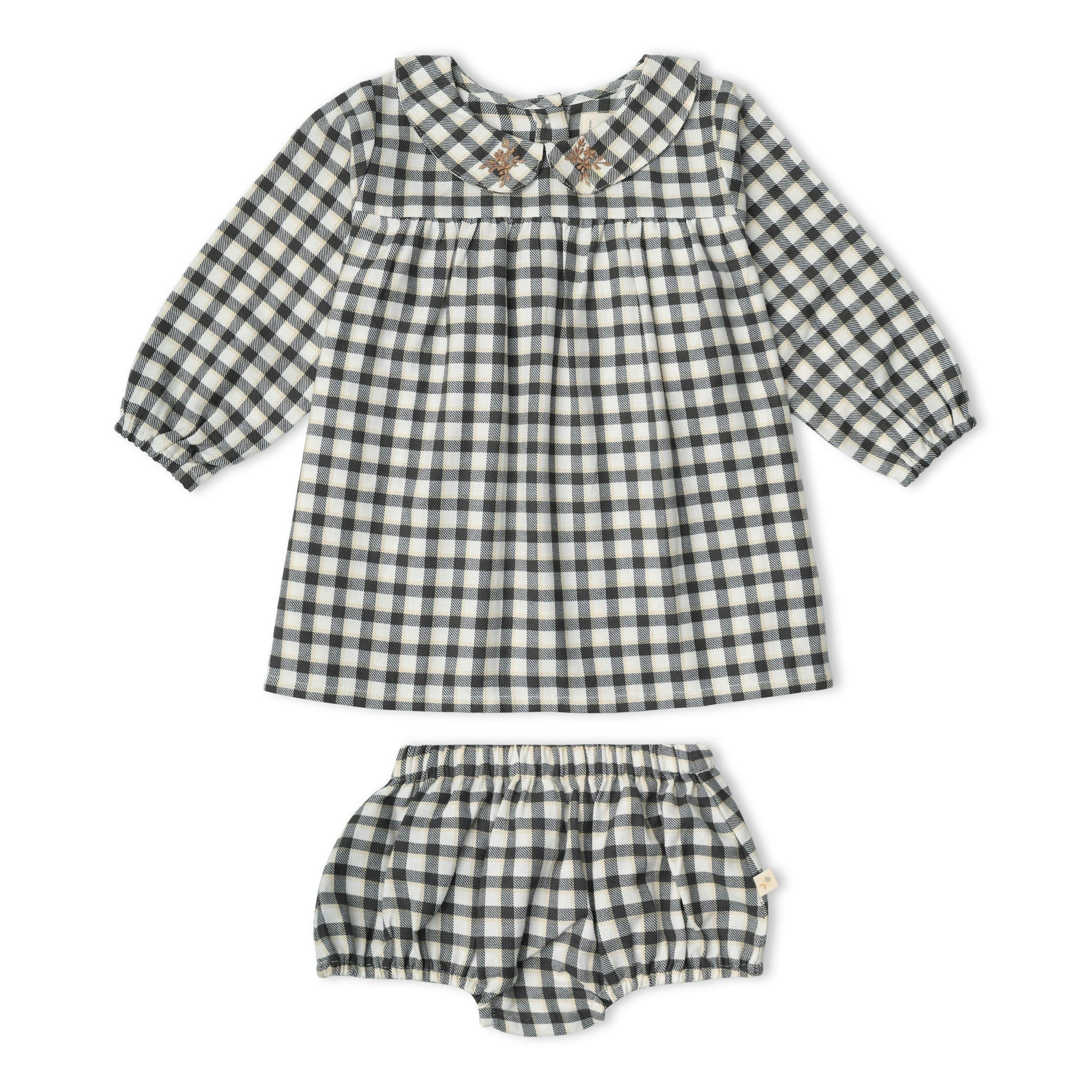 Organic Peter Pan Collar Dress - Charcoal Plaid
