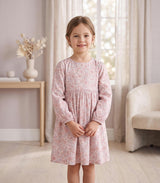 Elora Girl Dress Long Sleeves, Flowery Light Pink