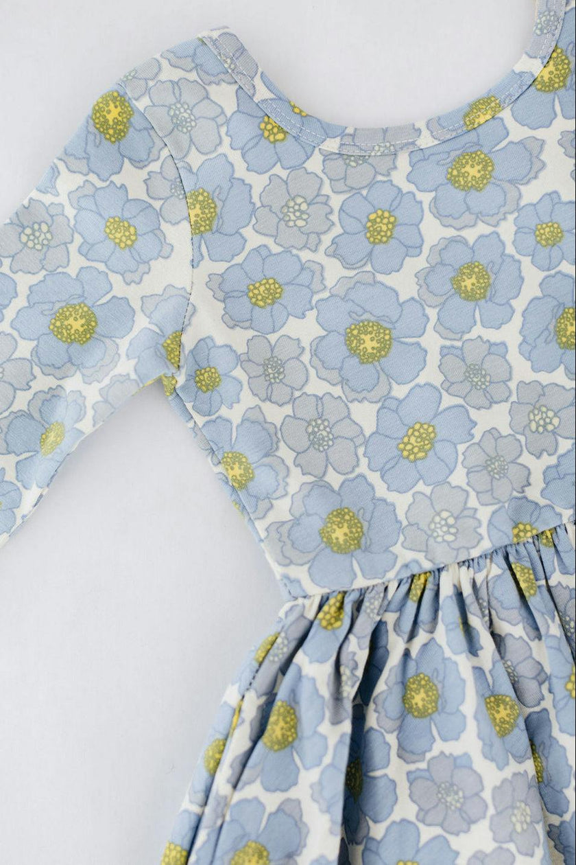 3/4 Sleeve Twirl Dress in Periwinkle Meadow
