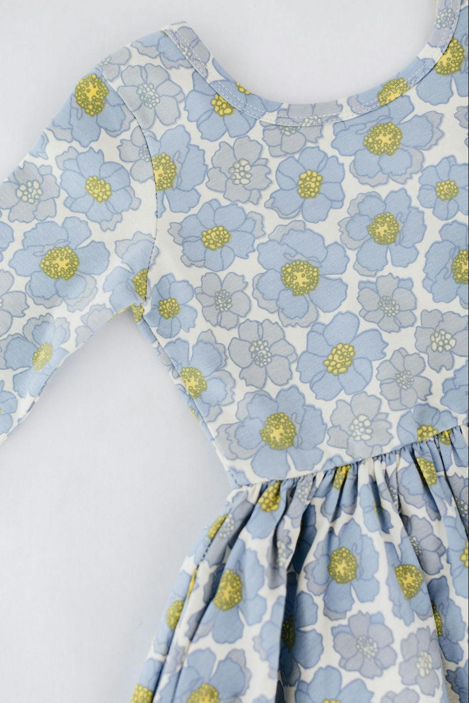 3/4 Sleeve Twirl Dress in Periwinkle Meadow