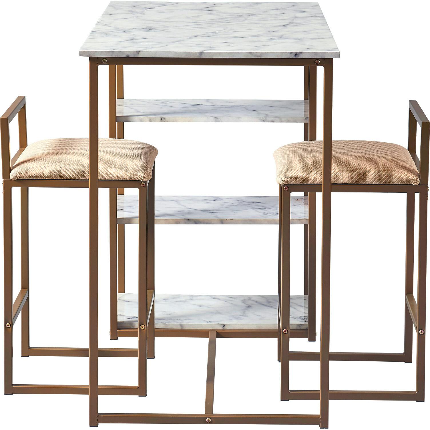 Marmo Breakfast Table Dining Set with Faux Marble Top