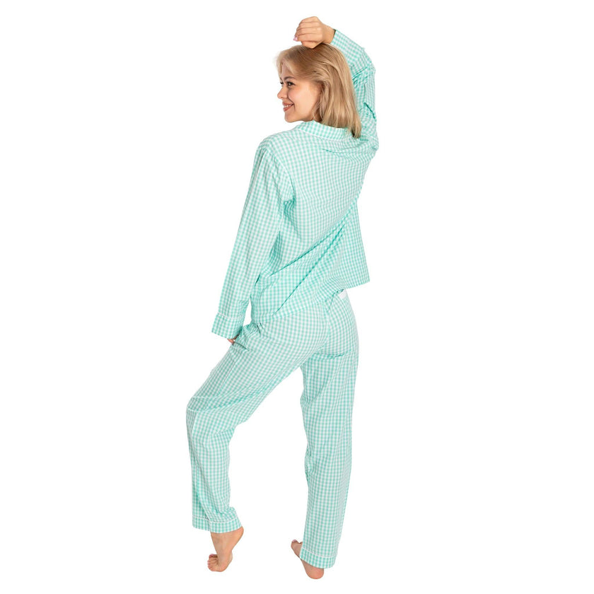 Women's Hepburn Gingham Mint Long PJ Set - Organic Cotton Poplin