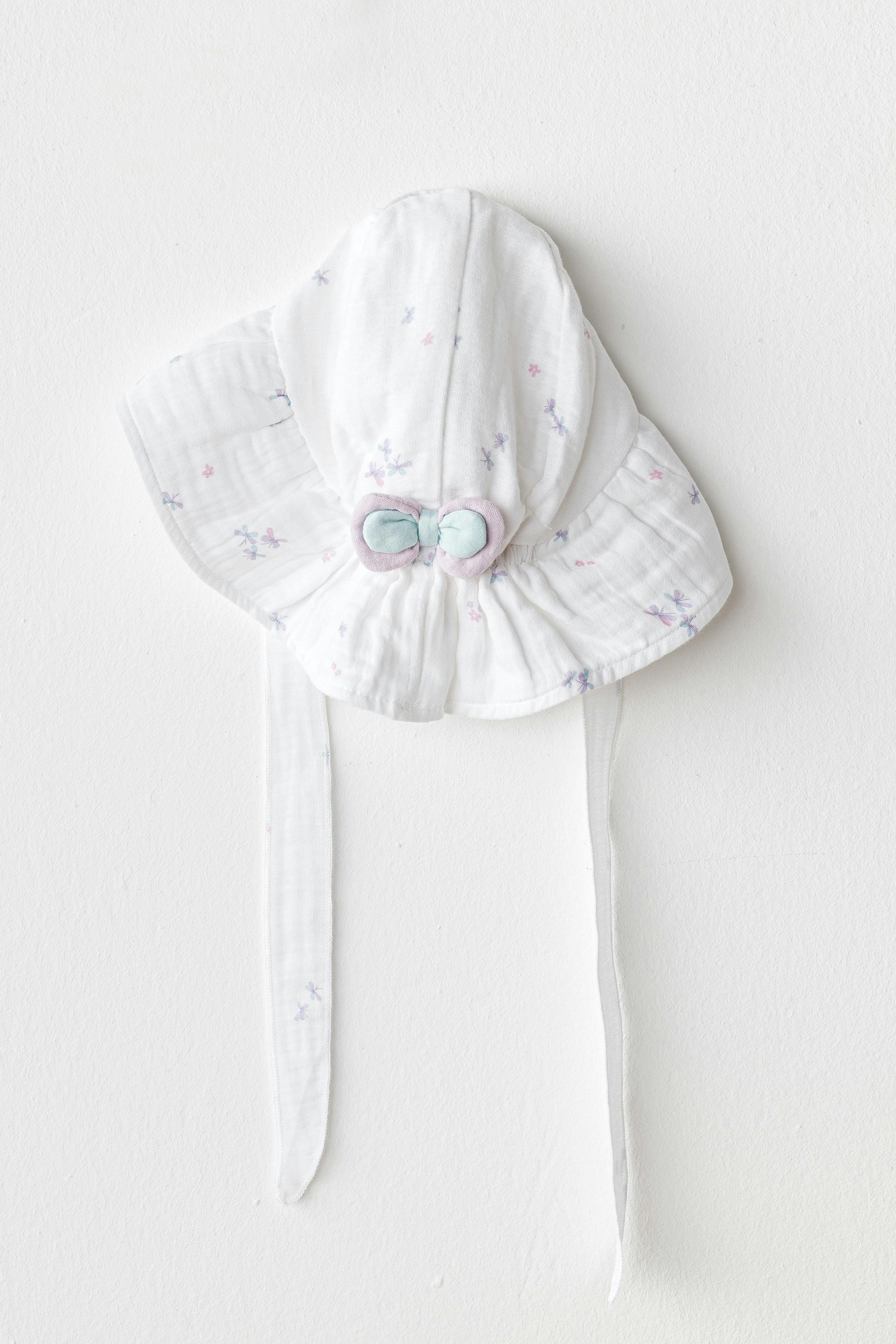 White Butterfly Muslin Bow Hat