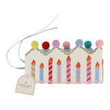 Packed Party Birthday Wishes Reusable Glitter Pom Pom Crown - Metallic Fabric Birthday Candle Crown with Multicolor Poms and Adjustable Satin Ties