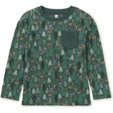 Long Sleeve Printed Pocket Tee, Green