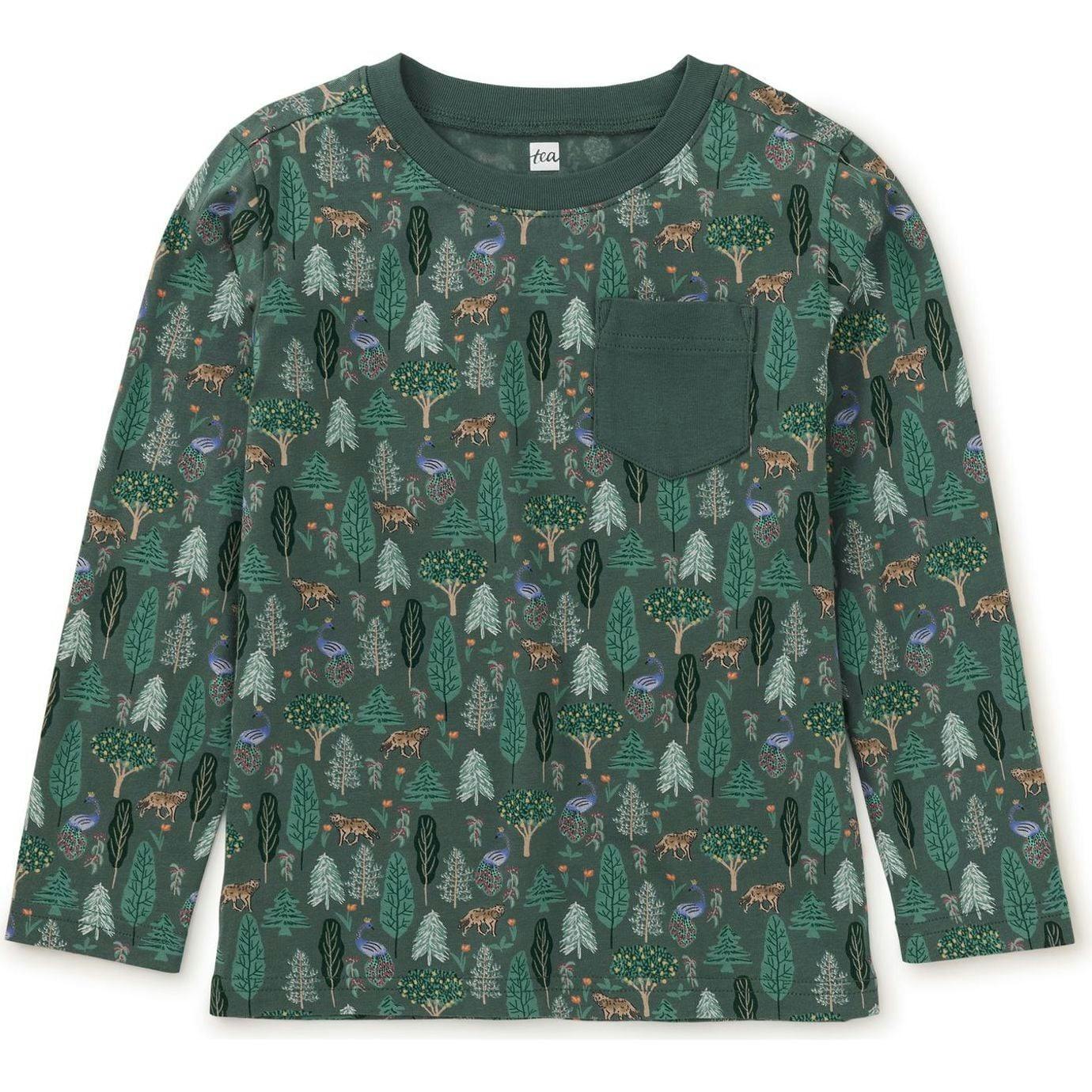 Long Sleeve Printed Pocket Tee, Green