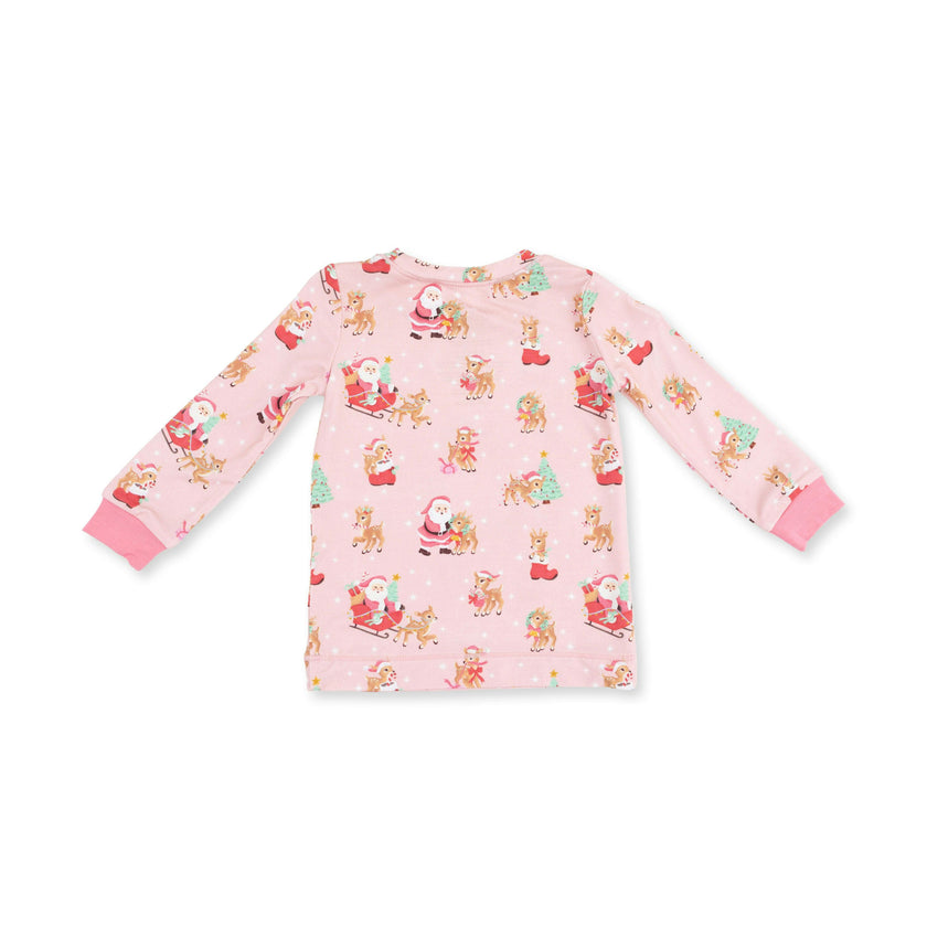 Vintage Reindeer & Santa Pink - Long Sleeve Loungewear Set