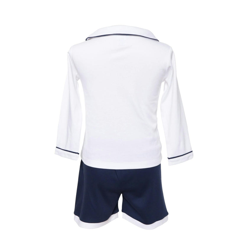 Boys White Pima Polo with Navy Piping