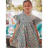 Wrap Neck Flutter Dress, Blue