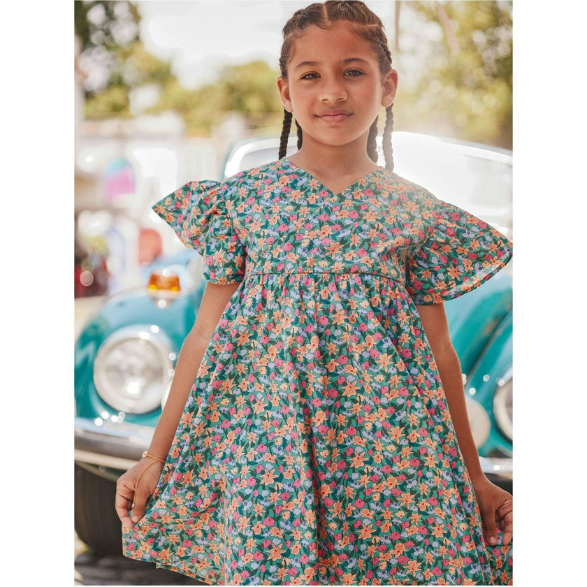 Wrap Neck Flutter Dress, Blue