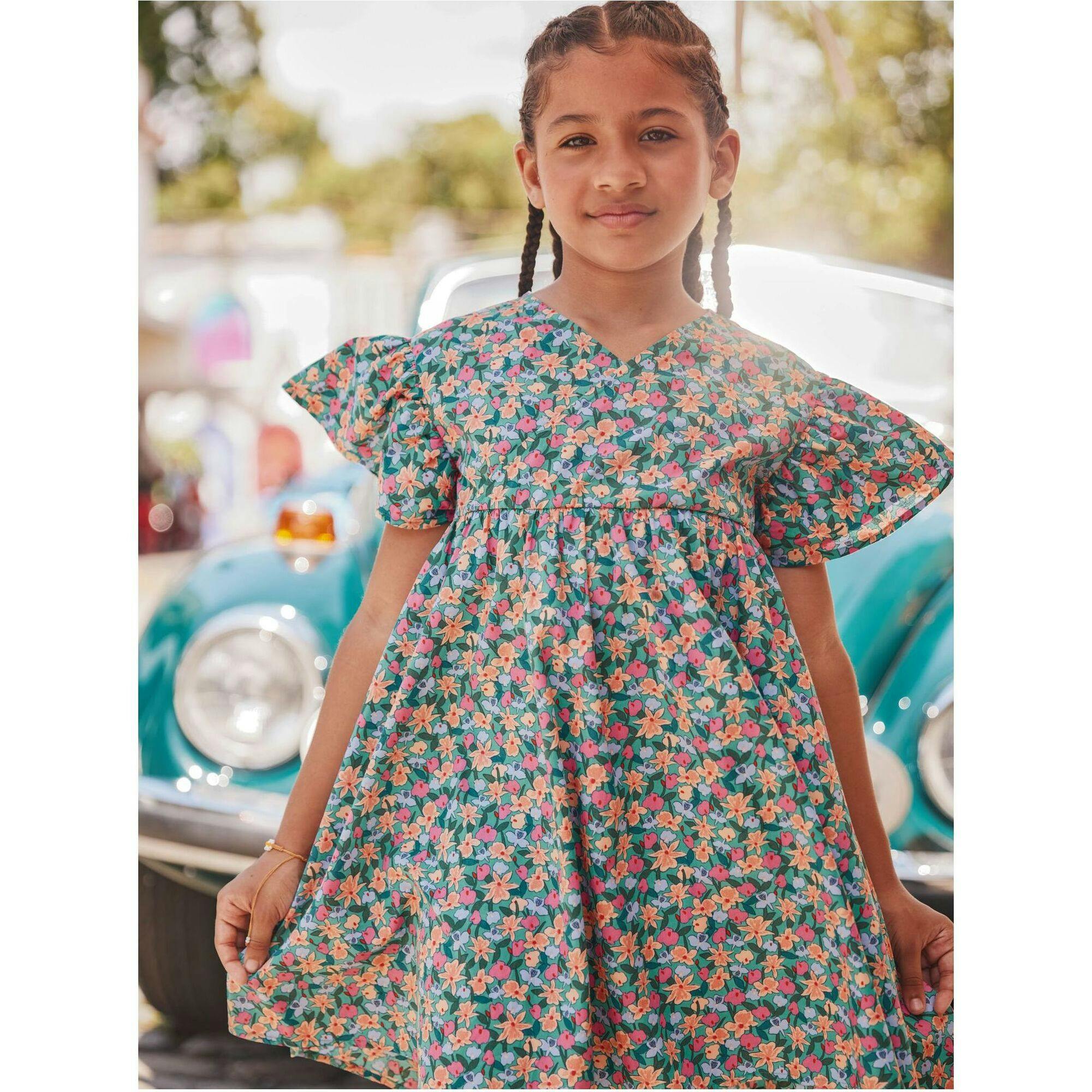 Wrap Neck Flutter Dress, Blue