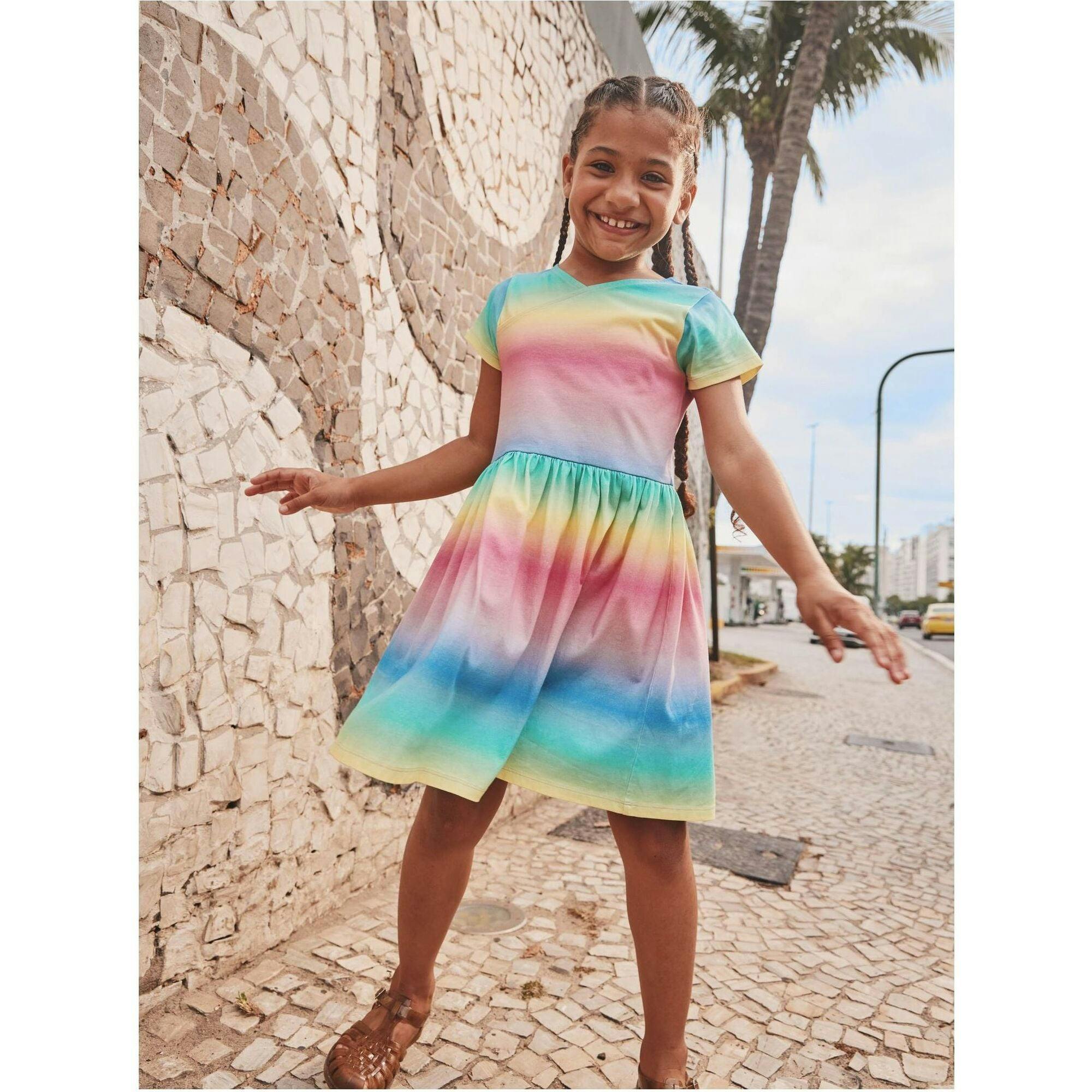 Short Sleeve Wrap Neck Dress, Multi