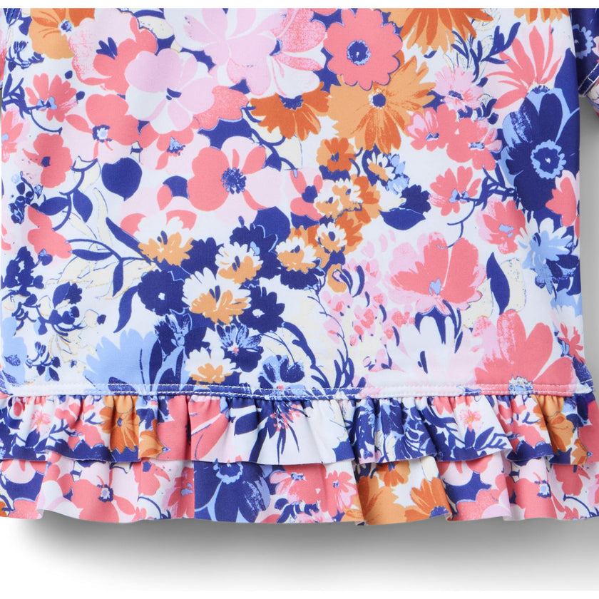 Recycled Floral Ruffle Rash Guard Swimsuit