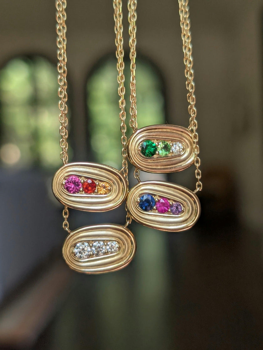 Found Small Nest Pendant Necklace - Pink, Orange & Yellow Sapphire