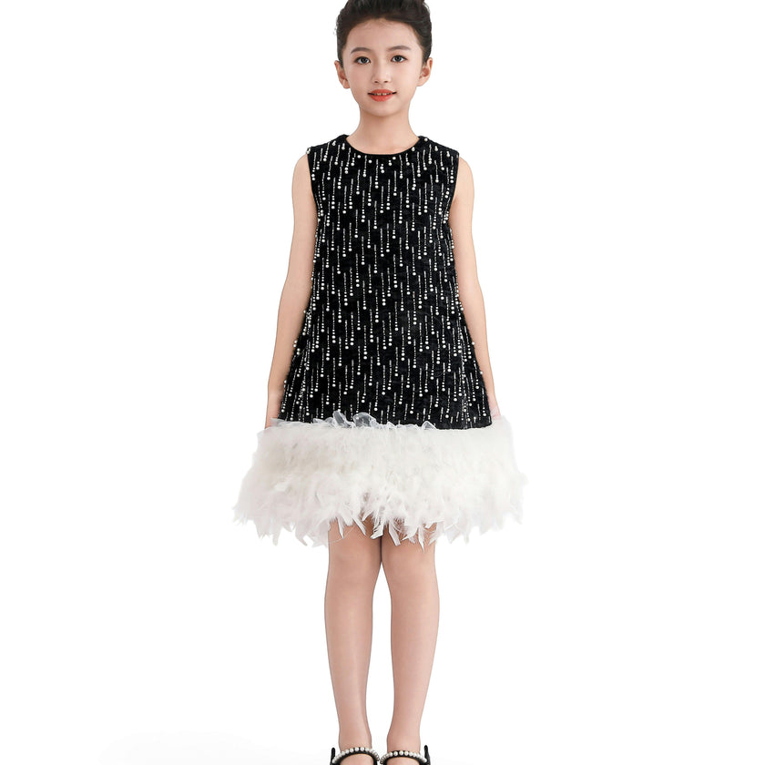 Black & White Feathered Glam Dress