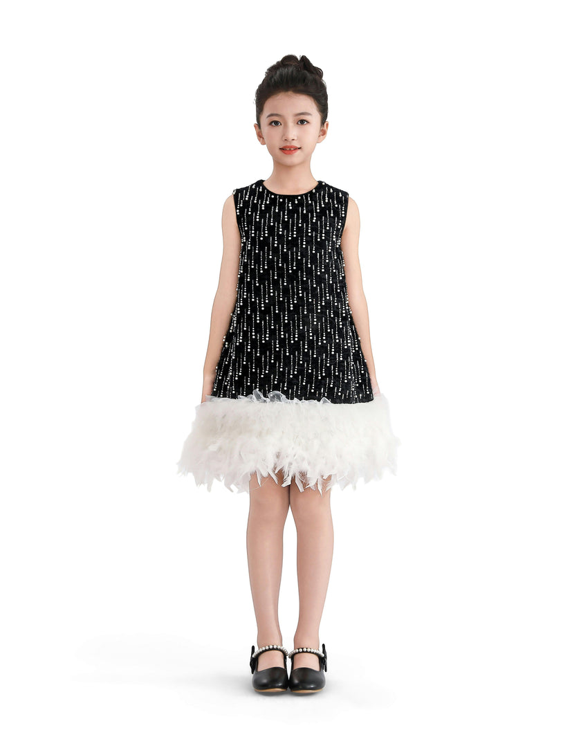 Black & White Feathered Glam Dress