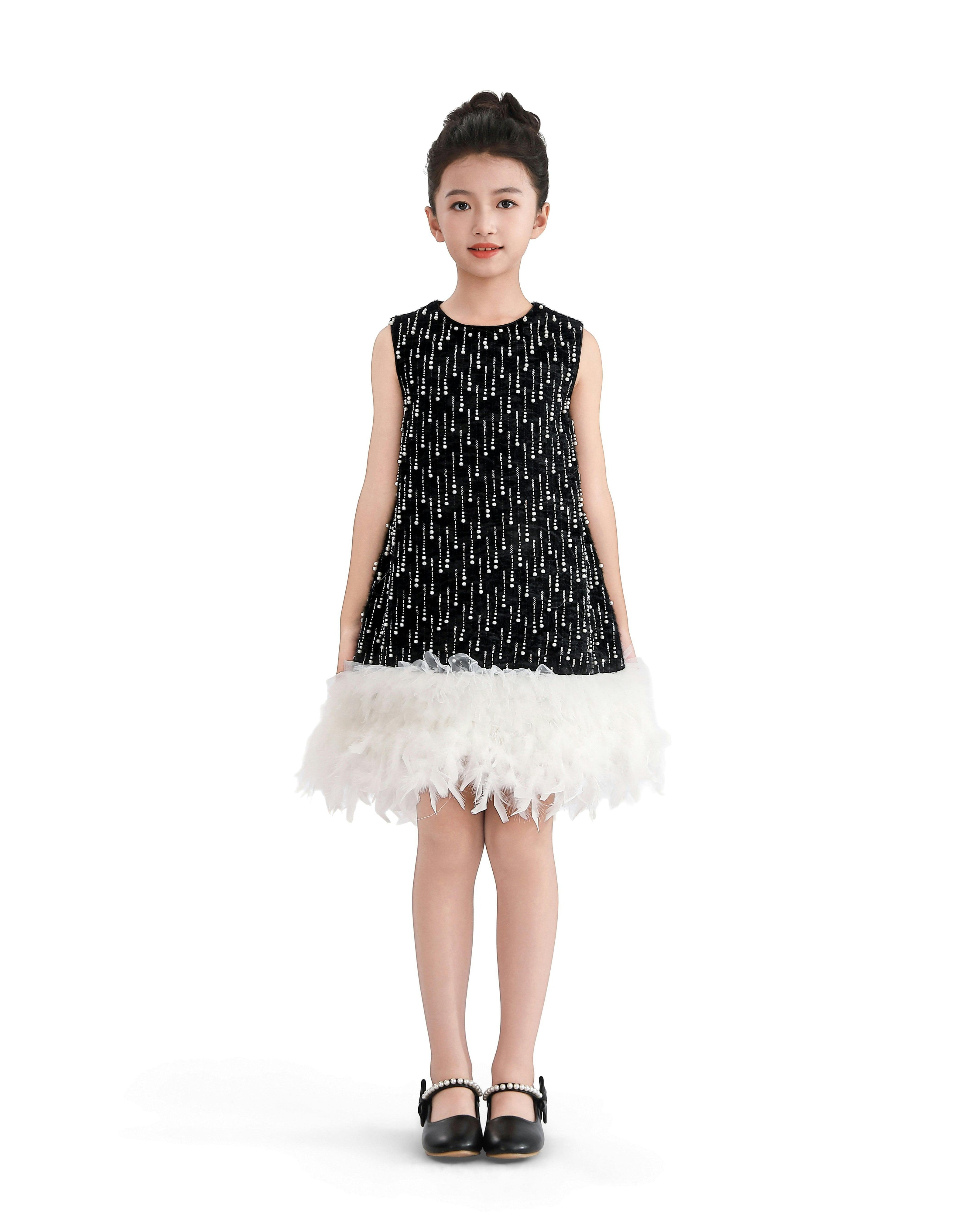 Black & White Feathered Glam Dress