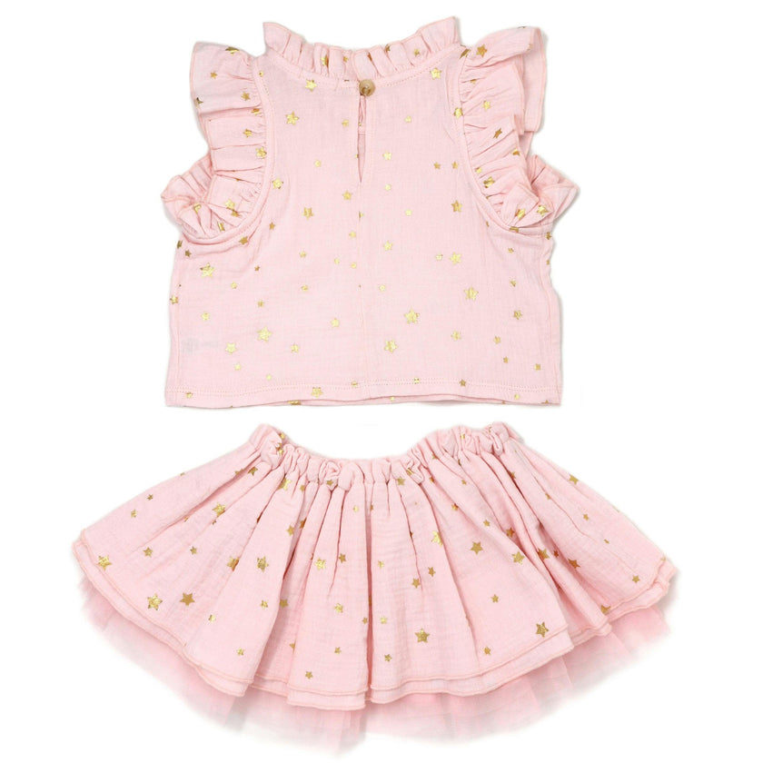 Mini Gold Stars Gauze Lola Top and Tutu Set