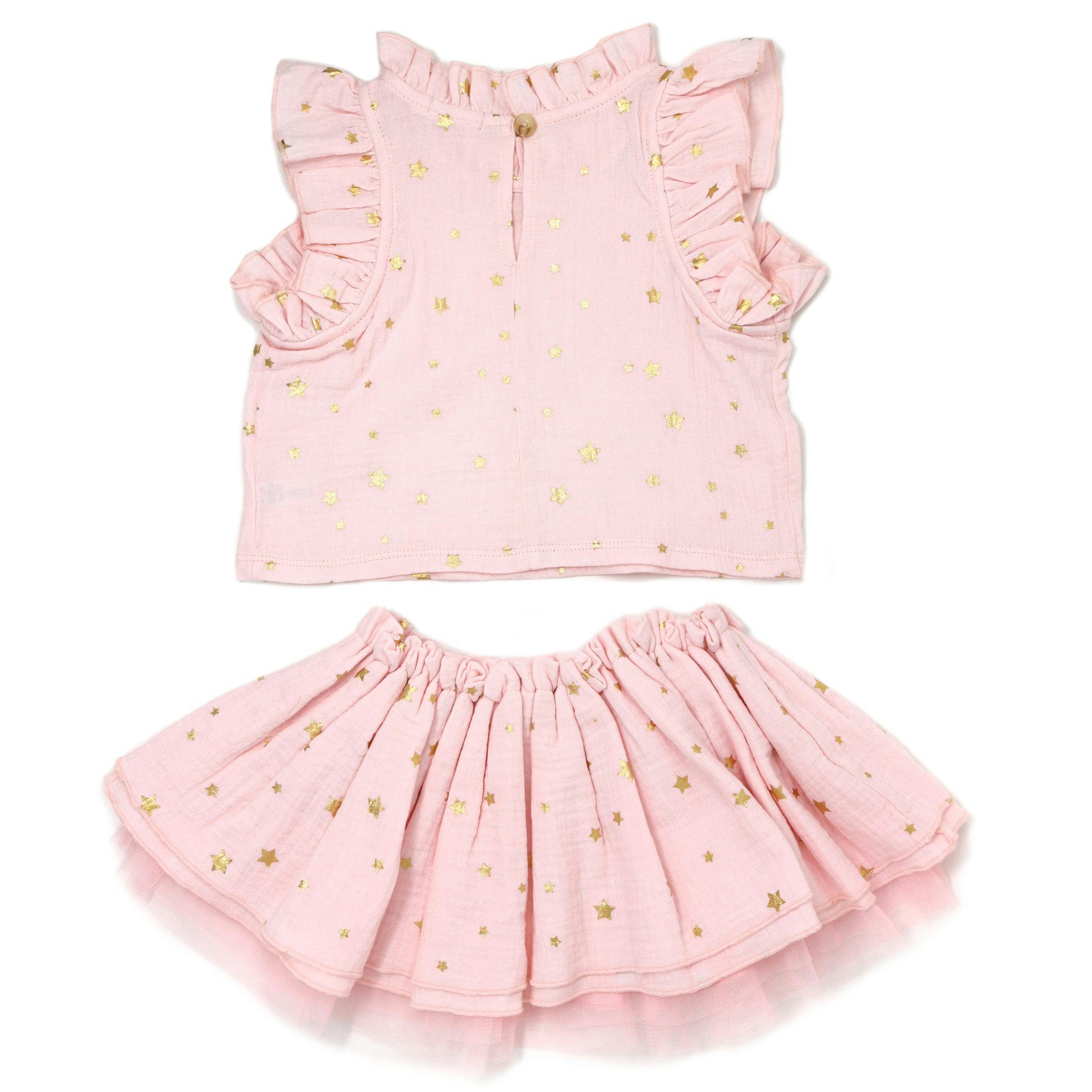 Mini Gold Stars Gauze Lola Top and Tutu Set