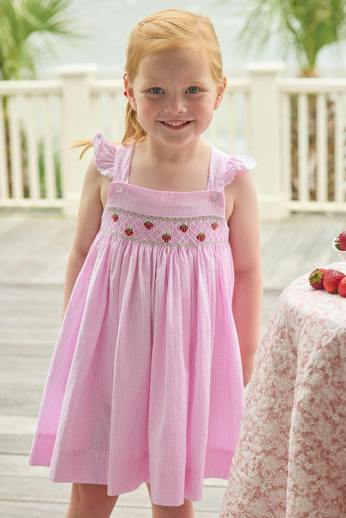 Smocked Lizzy D Dress - Strawberries