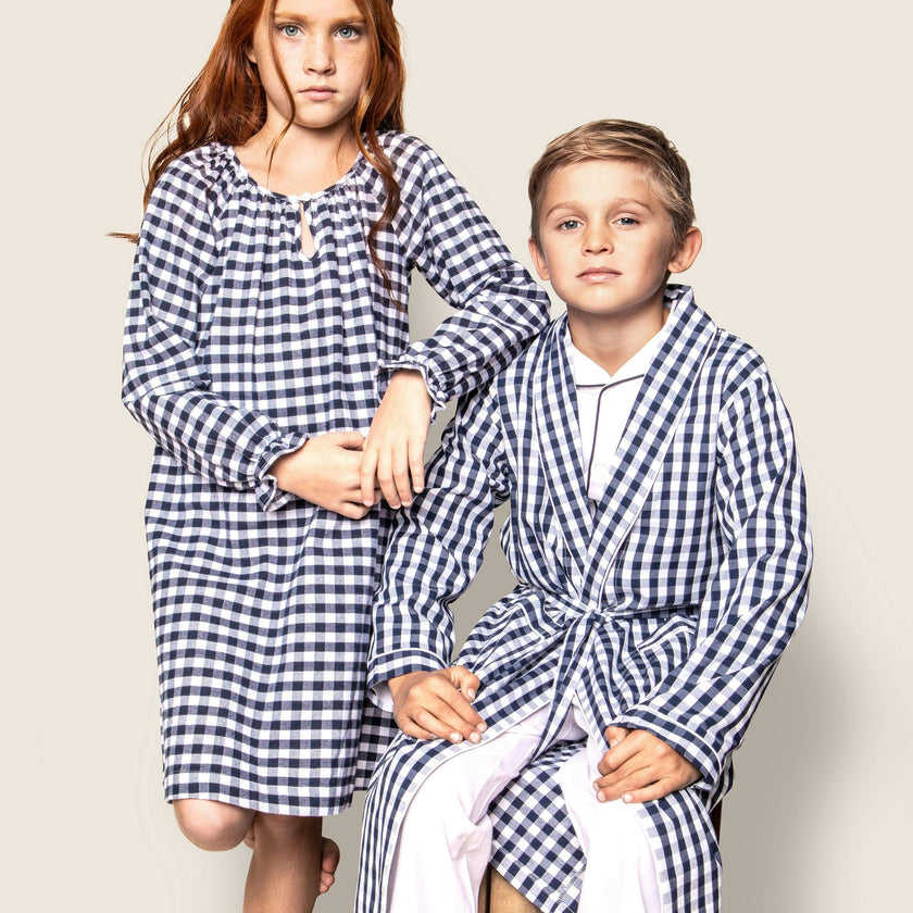 Girl's Flannel Delphine Nightgown in Navy Gingham