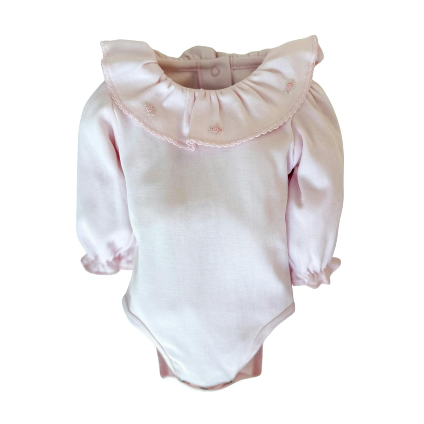 Pima Bodysuit Ruffle Long Sleeves Rose Pink