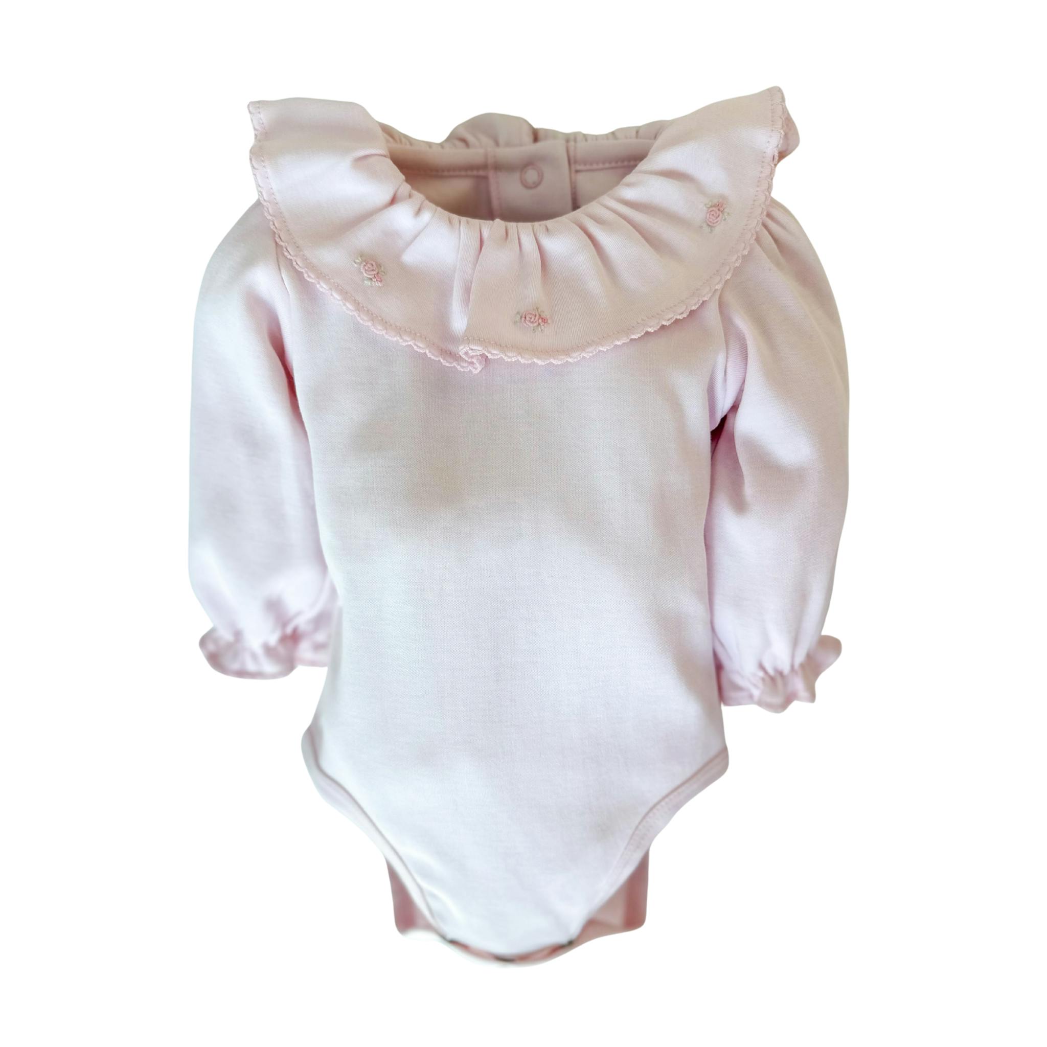 Pima Bodysuit Ruffle Long Sleeves Rose Pink
