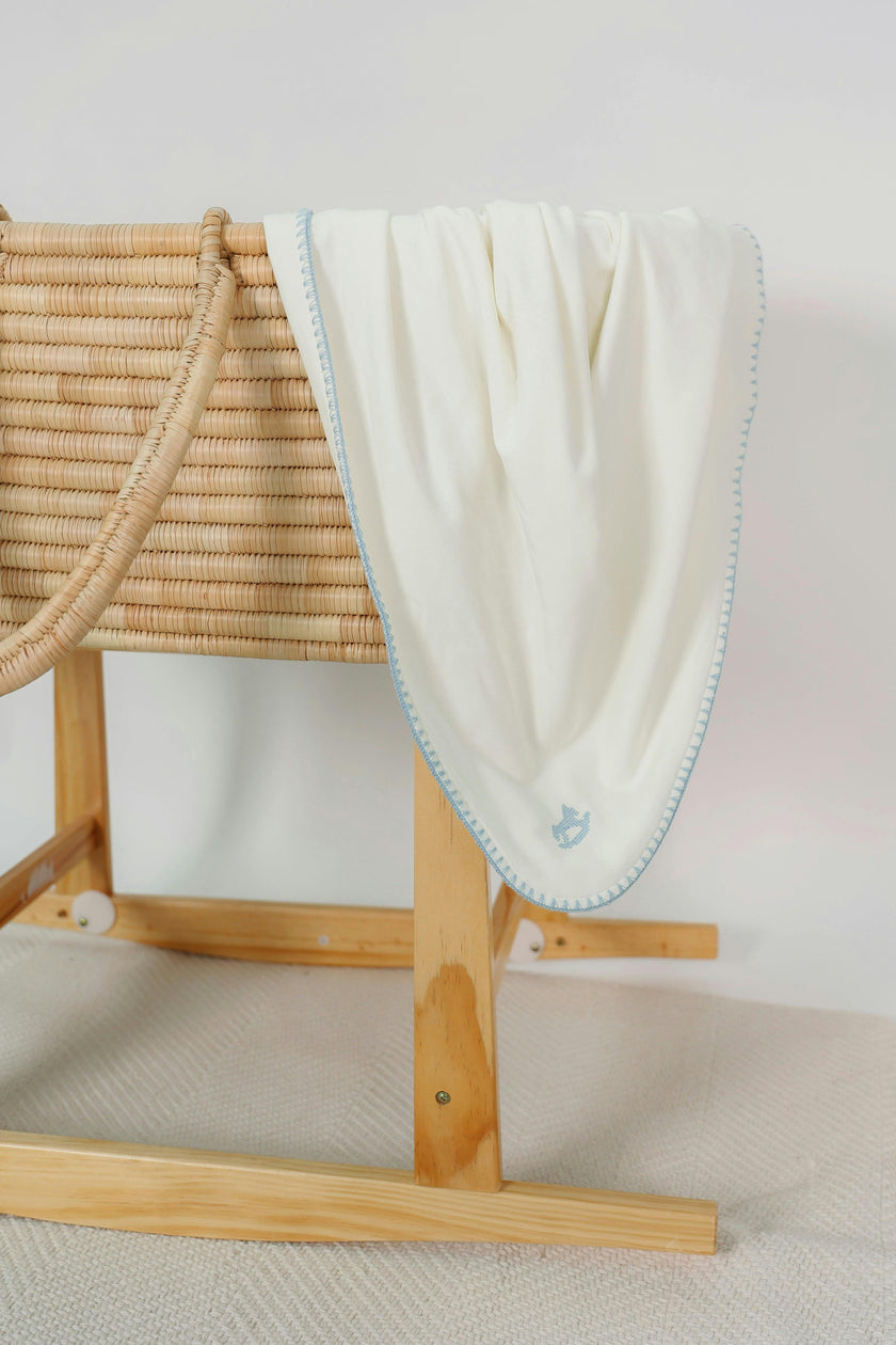 Rocking Horse Embroidered Cotton-Knit Blanket