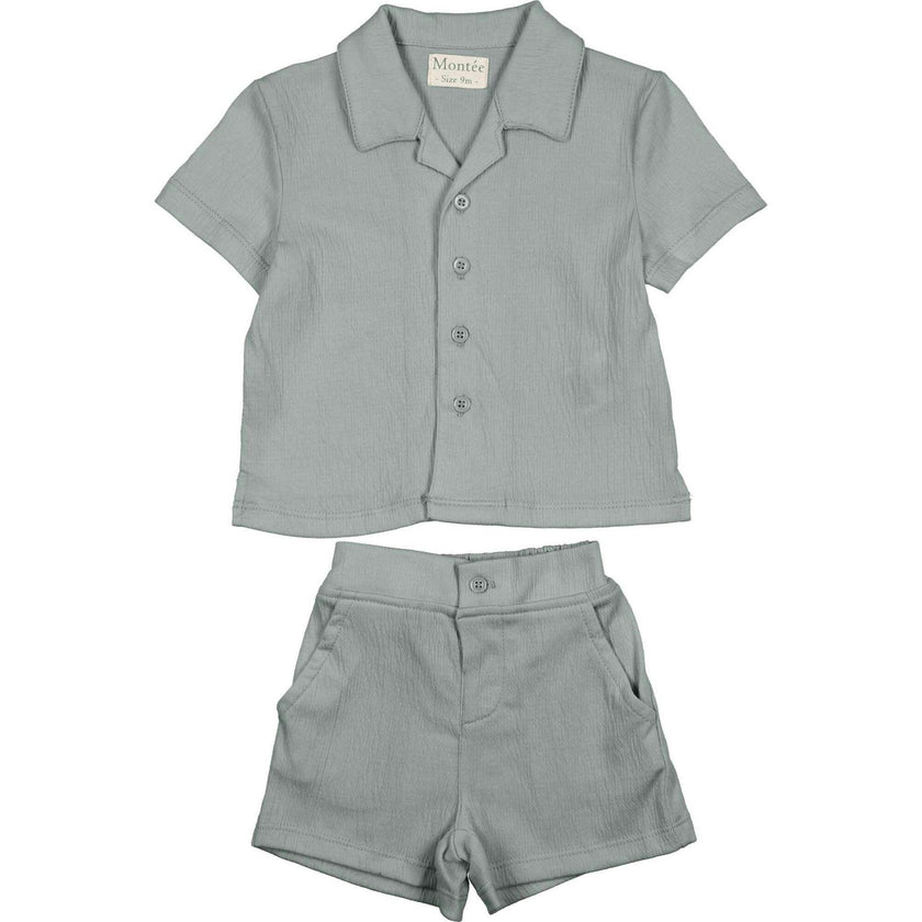 Boys Printed Gauze Collared Shirt & Short Set