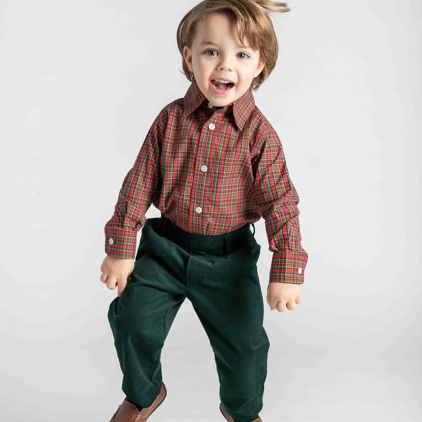 Green Corduroy Fake Fly Pants