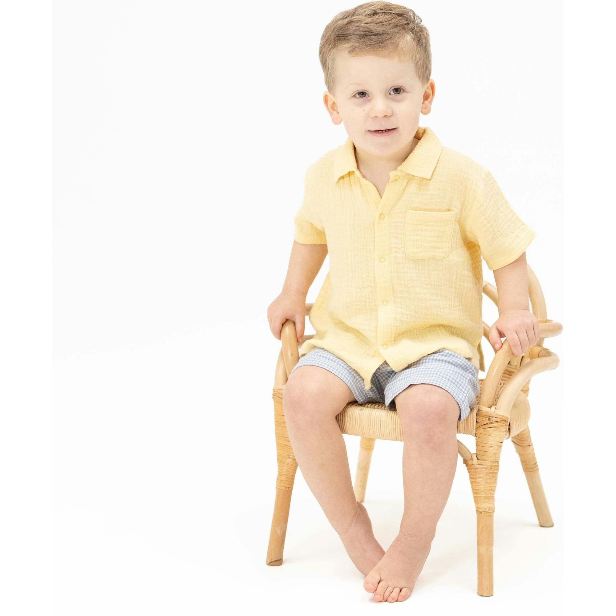 Micro Gingham Blue Blizzard - Polo Button Up with Casual Short