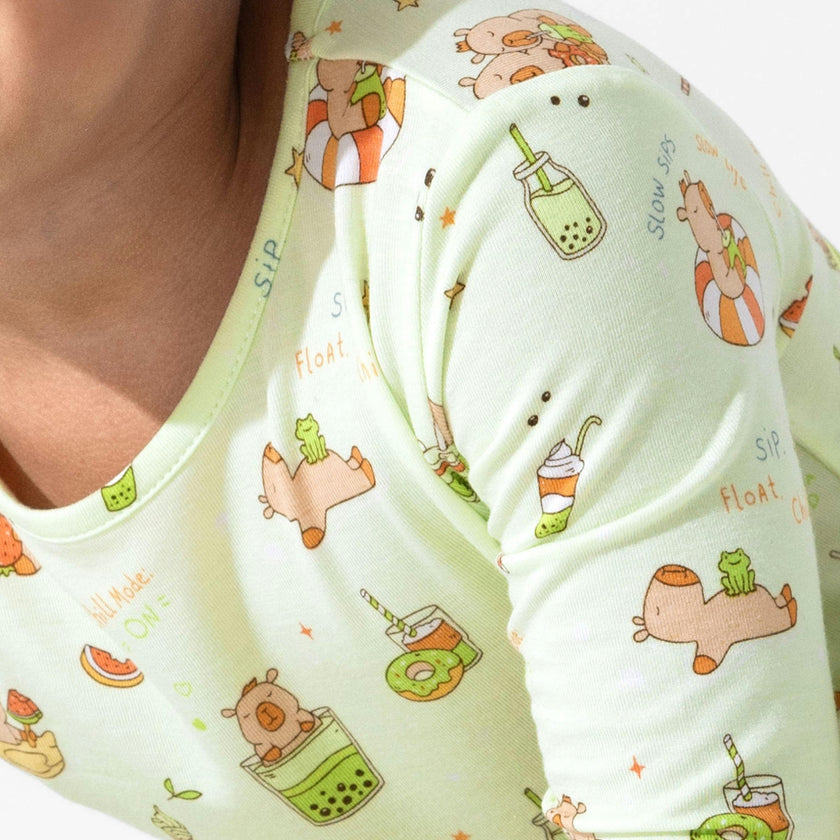 Capybara Boba Bamboo Kids Pajamas