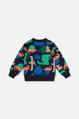Fleece Sweatshirt Blue Dinosaur Print
