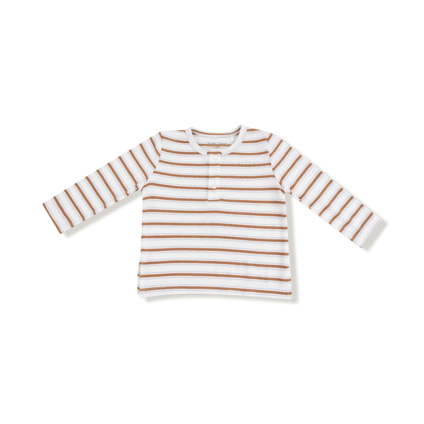 Vintage Stripe - Brown - Long Sleeve Henley