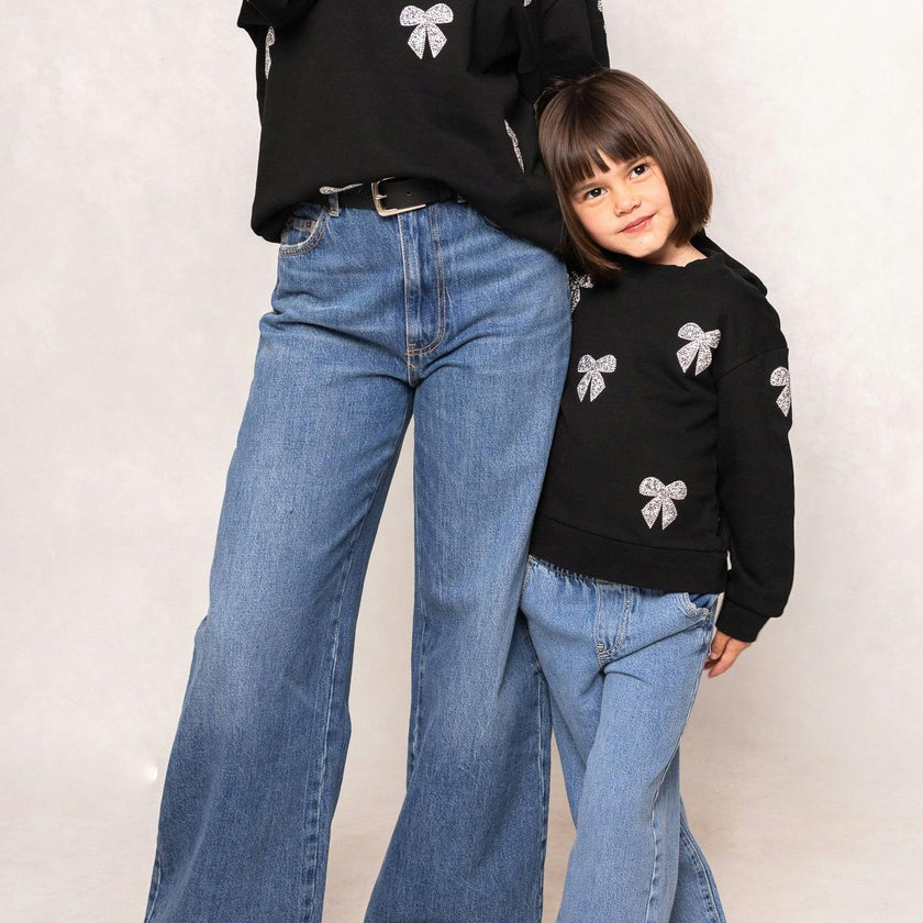 Mini Micah Crew Neck Sweatshirt in Black & Bows