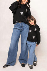 Mini Micah Crew Neck Sweatshirt in Black & Bows