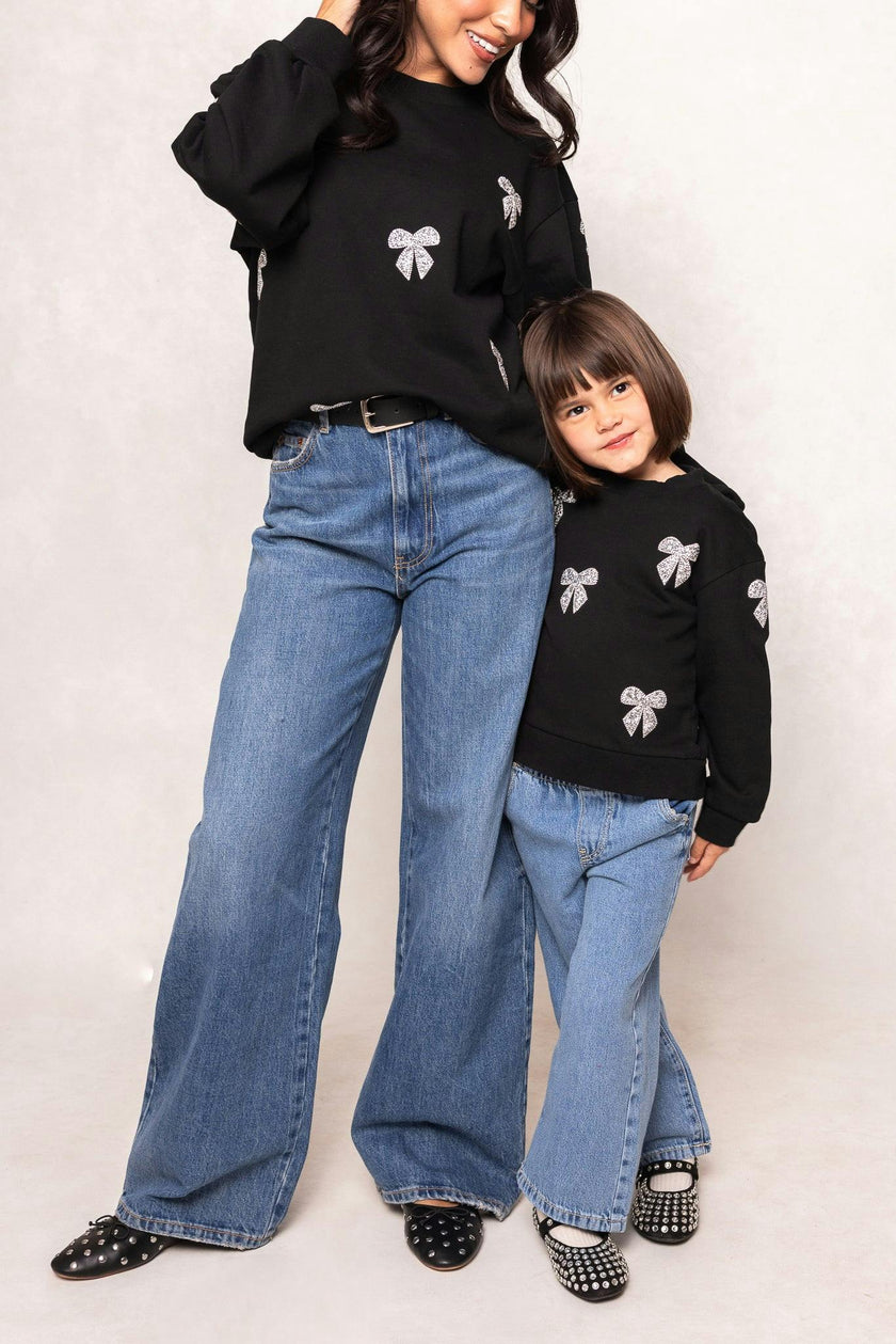 Mini Micah Crew Neck Sweatshirt in Black & Bows