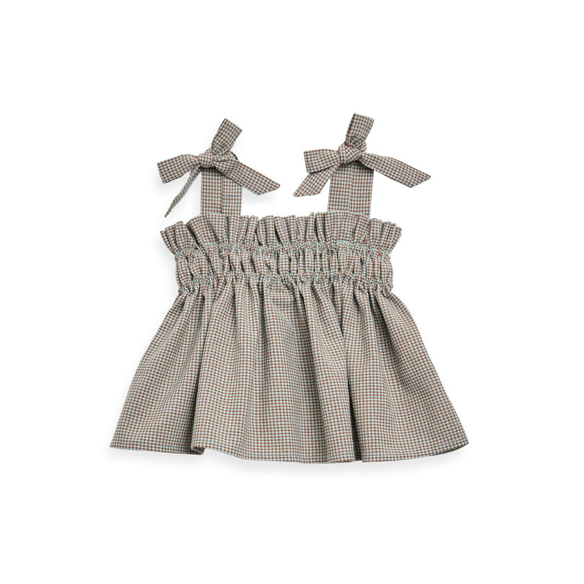 children's vichy frilled top - foggy brown