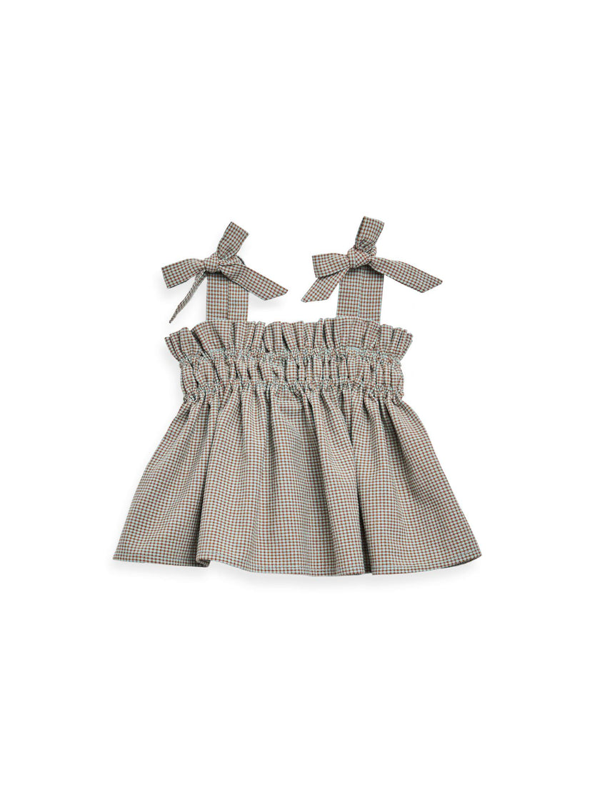 children's vichy frilled top - foggy brown