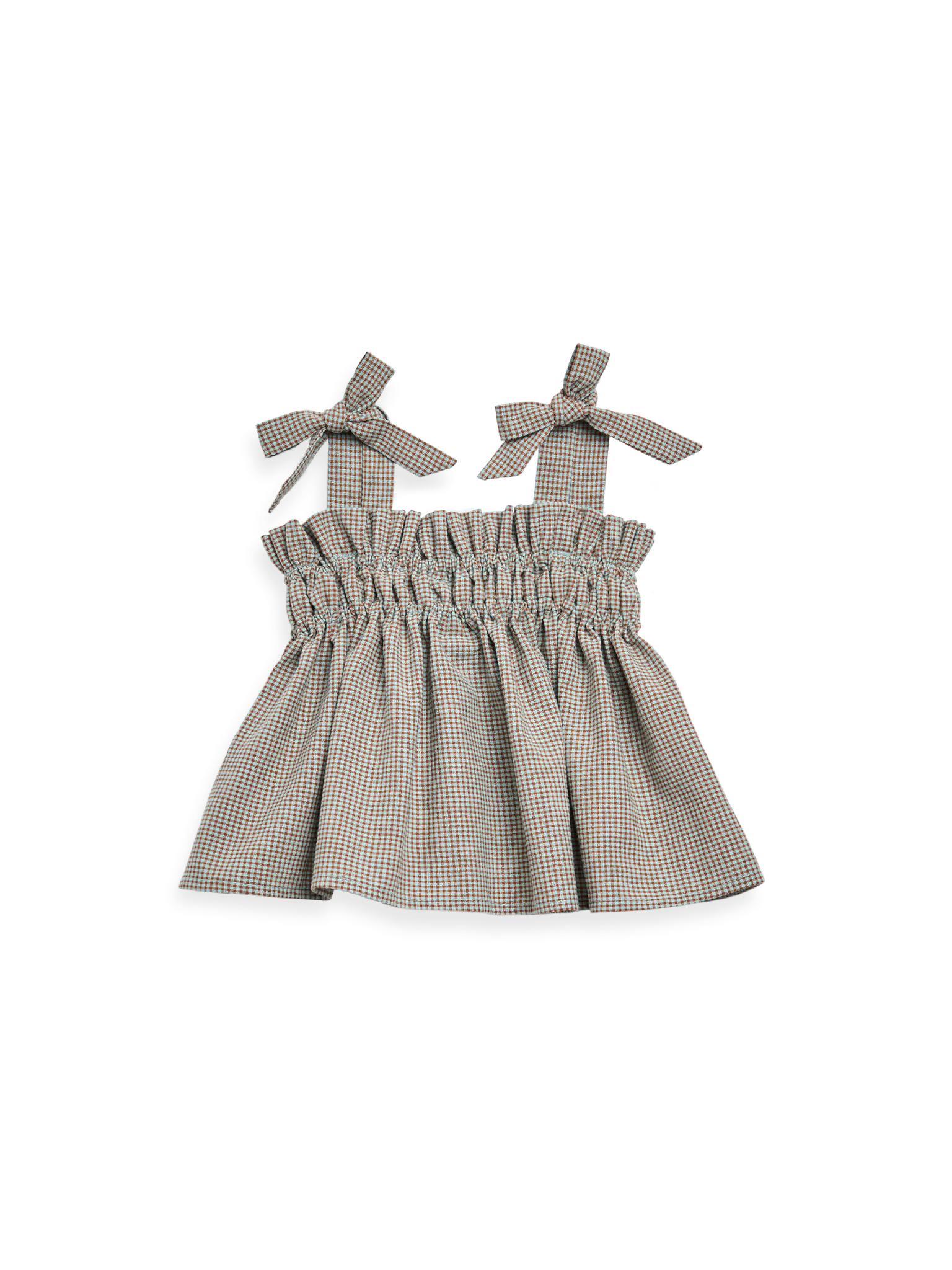 children's vichy frilled top - foggy brown